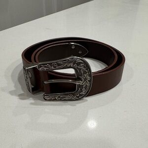 Brown Leather Belt with Silver Buckle